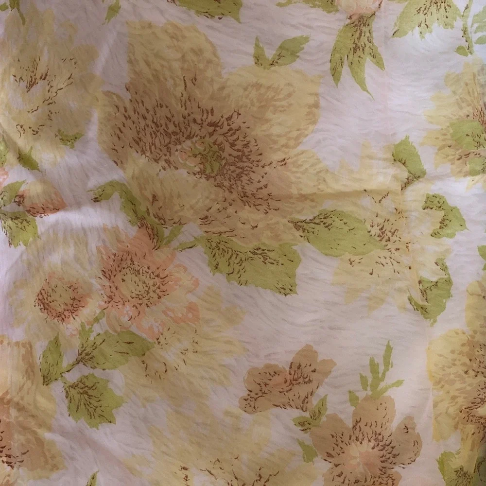 Vintage 70s Chiffon Fabric Golden Yellow Orange Floral 3 Yards 50